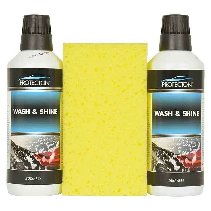 Protecton Autoreinigingsset Wash & Shine 2x 500ml met Spons - Reinigen, 3-delig - Vooraanzicht