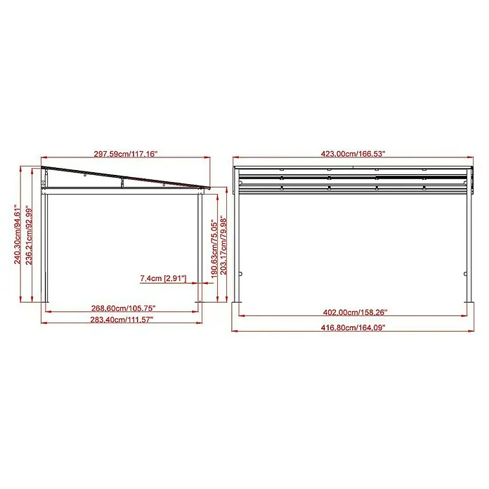 Sojag Terrassenüberdachung St. Barth 10x14 - L x T: 296 x 296 cm, Anthrazit - Skizze