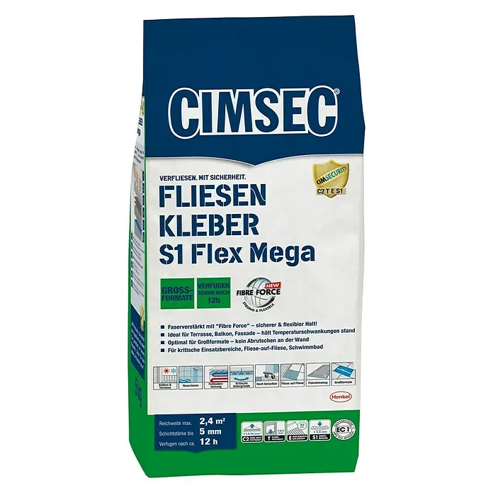 Cimsec Fliesenkleber S1 Flex Mega - 5 kg - Vorderansicht