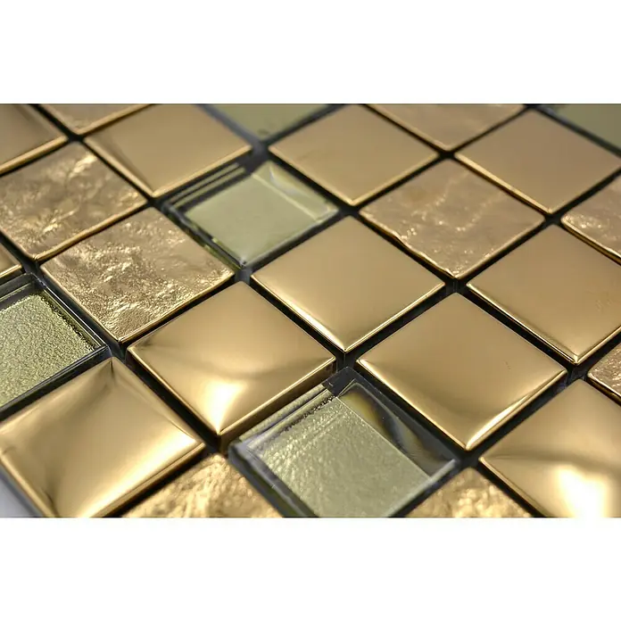 Mozaïektegel Vierkant Crystal XCM 32G03 - 30 x 30 cm, Goud, Glanzend - Close-up