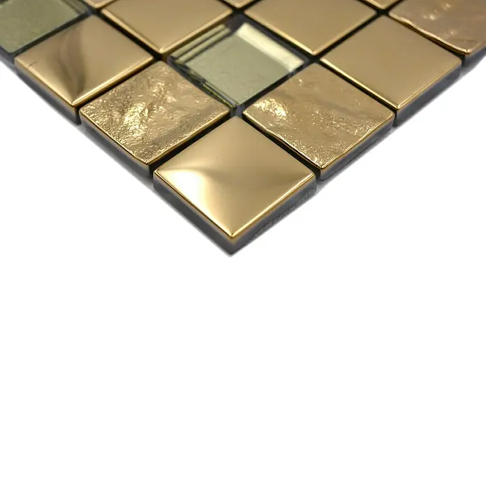 Mozaïektegel Vierkant Crystal XCM 32G03 - 30 x 30 cm, Goud, Glanzend - Close-up