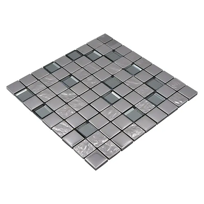 Mosaikfliese Quadrat Crystal XCM 32SB5 - 30 x 30 cm, Silber Metallic, Glänzend - Diagonale Ansicht