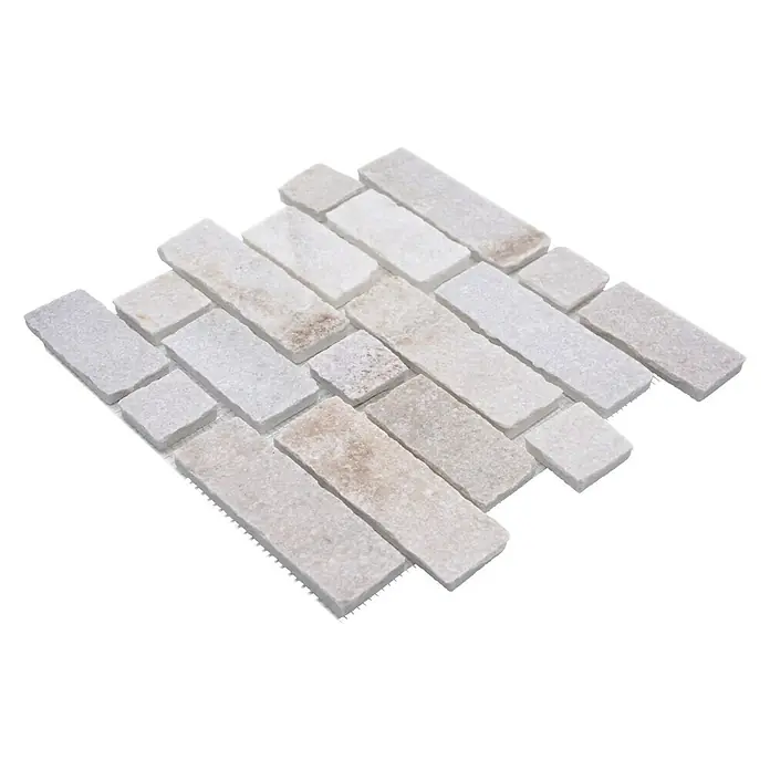 Mosaikfliese Brick Split Face - 30,5 x 30,5 cm, Beige, Matt - Diagonale Ansicht