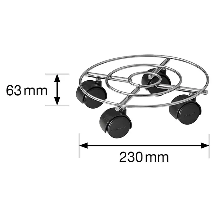 Gardol Podložak za biljke s kotačićima - Promjer: 23 cm, Maksimalna nosivost: 60 kg, Metal - Skica