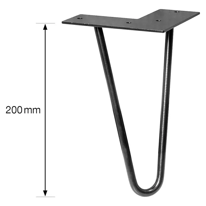 Wagner System Möbelfuß Hairpinlegs - Länge: 200 mm, Schwarz, Stahl - Skizze