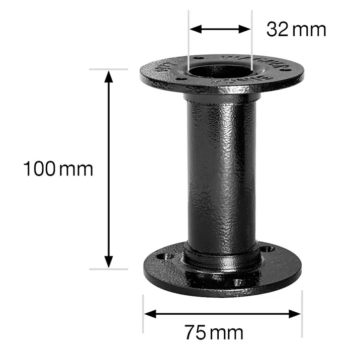 Wagner System Möbelfuß Industrial Pipe - Höhe: 100 mm, Stahl, Schwarz - Skizze