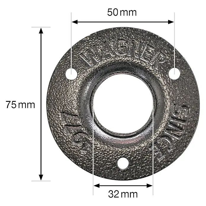 Wagner System Möbelfuß Industrial Pipe - Höhe: 100 mm, Stahl, Schwarz - Skizze