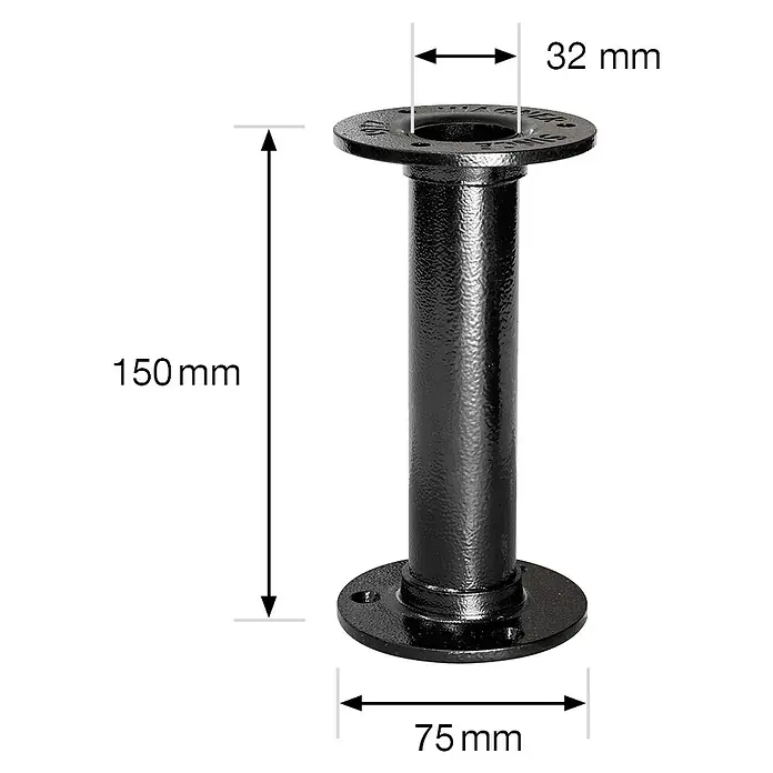Wagner System Möbelfuß Industrial Pipe - Höhe: 150 mm, Stahl, Schwarz - Skizze