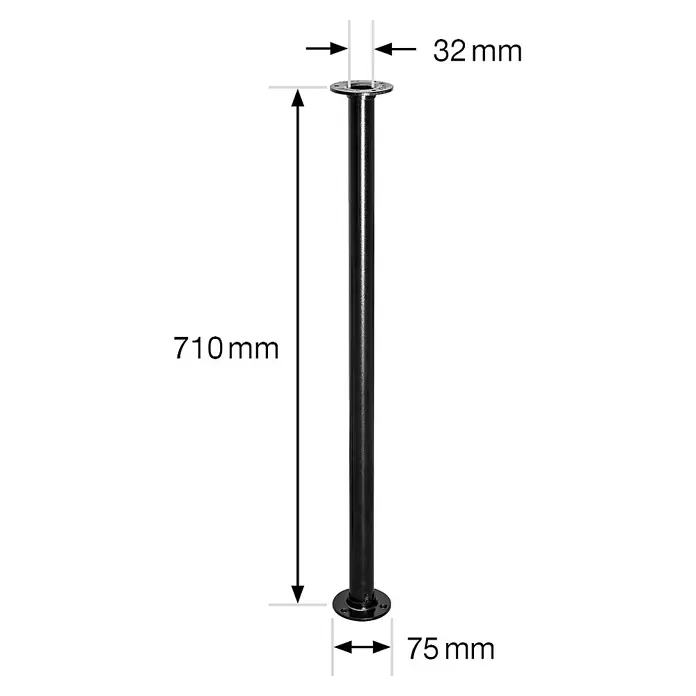 Wagner System Möbelfuß Industrial Pipe - Höhe: 710 mm, Stahl, Schwarz - Skizze