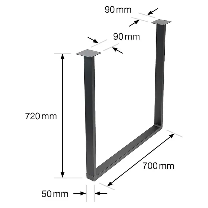 Wagner System Tischgestell - B x H: 700 x 720 mm, Stahl, Pulverbeschichtet, Schwarz - Skizze