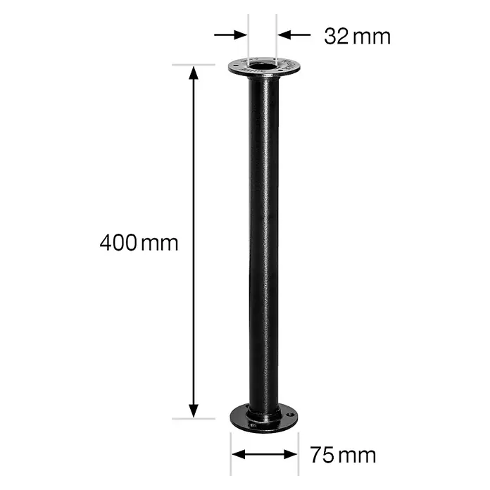 Wagner System Möbelfuß Industrial Pipe - Höhe: 400 mm, Stahl, Schwarz - Skizze