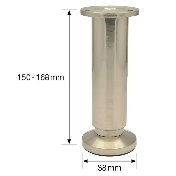 Wagner System Möbelfuß - Verstellbar: 150 - 165 mm, Durchmesser: 38 mm, Stahl, Oberfläche: Gebürstet - Skizze