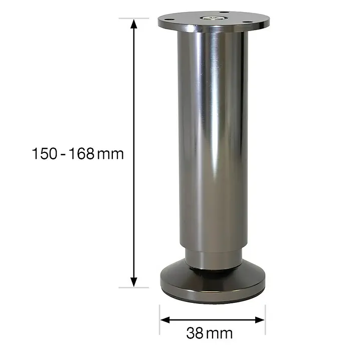 Wagner System Möbelfuß - Verstellbar: 150 - 165 mm, Durchmesser: 38 mm, Stahl, Oberfläche: Edelstahl - Skizze
