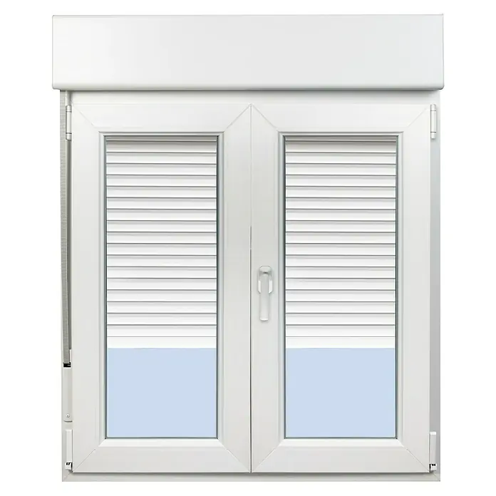 Solid Elements Ventana de PVC 2 hojas practicable-oscilobatiente - 125 x 118 cm, Derecha, Blanco, Con persiana - Vista frontal