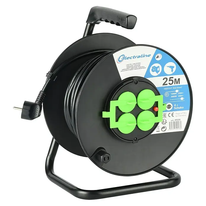 Electraline Enrollacables HO5VVF 3G 2,5 MM - Longitud del cable: 25 m, Para interior, H05VV-F3G2,5 - Vista angular
