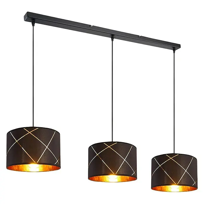 Globo Lámpara colgante redonda Bemmo - 120 W, Ø x Al: 250 mm x 140 cm, Negro/Dorado, E27 - Vista angular