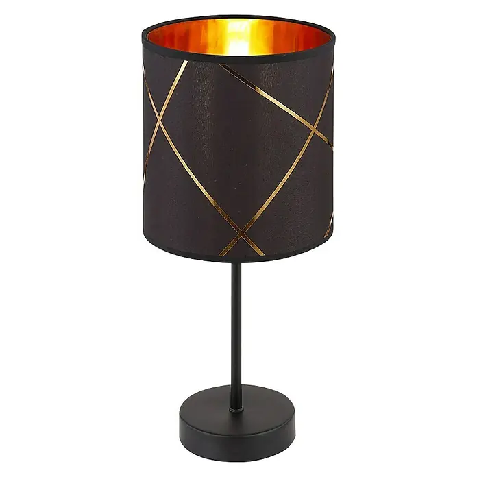 Globo Lámpara de sobremesa redonda Bemmo - 25 W, Ø x Al: 150 mm x 35 cm, Negro/Dorado, E14 - Vista frontal