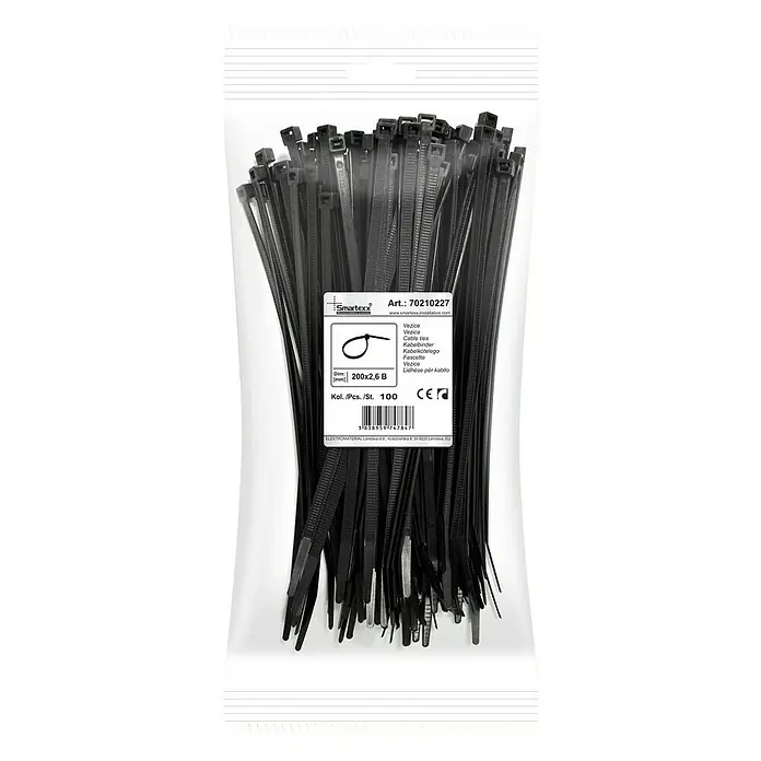 Elektro Material Vezice - Crne boje, 200 x 2,6 mm, 100 kom - Pogled sprijeda