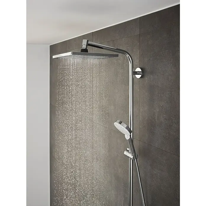 Hansgrohe Crometta Duschsystem E 240 - Mit Thermostatarmatur, Lochabstand: 103,4 cm, Anzahl Strahlarten: 2 Stk., Chrom - Anwendungsbeispiel