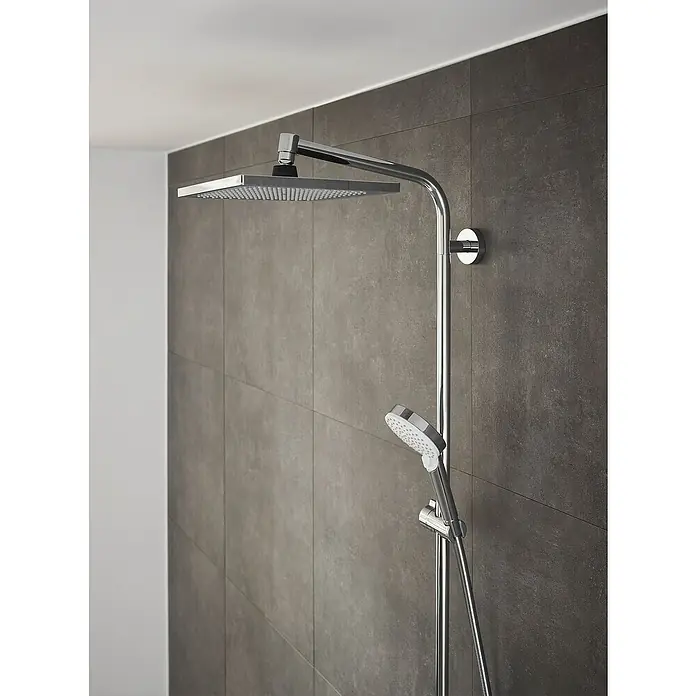 Hansgrohe Crometta Duschsystem E 240 - Mit Thermostatarmatur, Lochabstand: 103,4 cm, Anzahl Strahlarten: 2 Stk., Chrom - Detailaufnahme