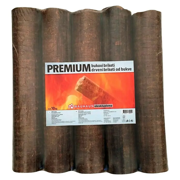 BAUHAUS Drveni briketi Premium - 10 kg, Bukovo drvo - Pogled sprijeda