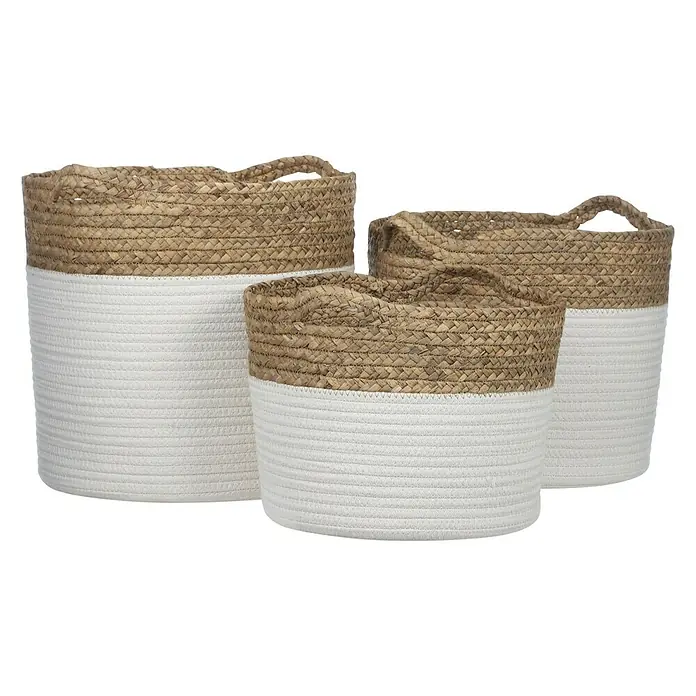 Cesta redonda Bask - Ø x Al: 28 x 21 cm, Natural/Blanco - Vista frontal