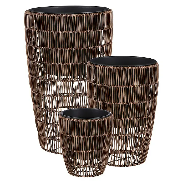 Maceta para planta Peta - Dimensiones externas (Ø x Al): 21 x 24 cm, Materiales naturales, Marrón oscuro - Vista frontal