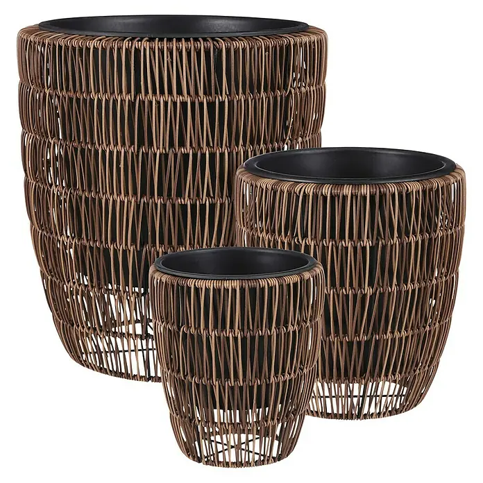 Maceta para planta Peta - Dimensiones externas (Ø x Al): 28 x 30 cm, Materiales naturales, Marrón oscuro - Vista frontal