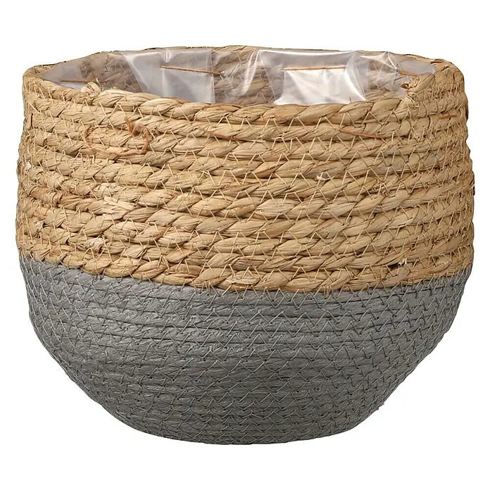 Cubremaceta redondo Jorck - Dimensiones externas (Ø x Al): 26 x 24 cm, Natural/ Gris, Materiales naturales - Vista frontal
