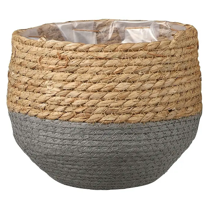Cubremaceta redondo Jorck - Dimensiones externas (Ø x Al): 18 x 15 cm, Natural/ Gris, Materiales naturales - Vista frontal