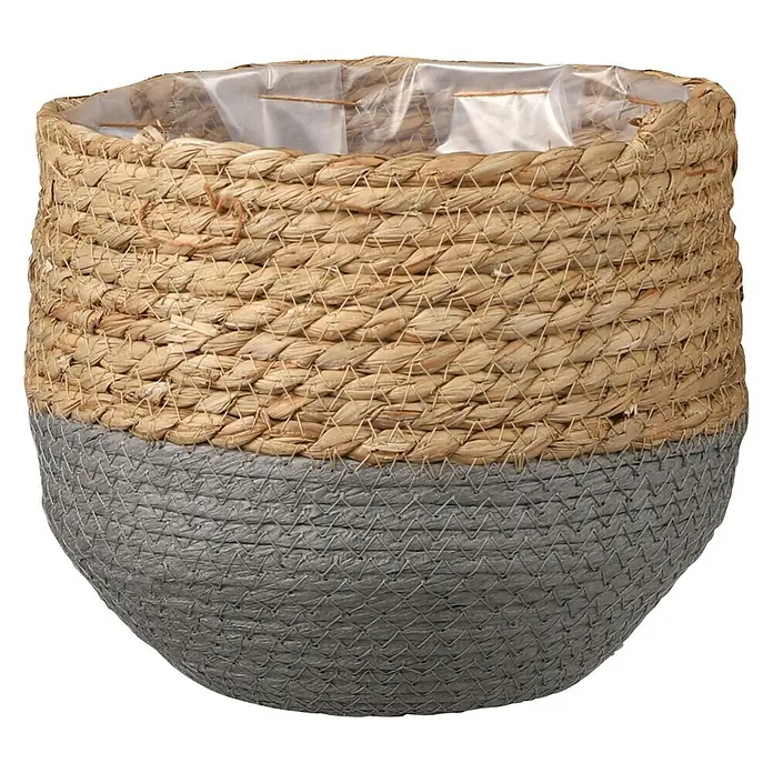 Cubremaceta redondo Jorck - Dimensiones externas (Ø x Al): 22 x 19 cm, Natural/ Gris, Materiales naturales - Vista frontal