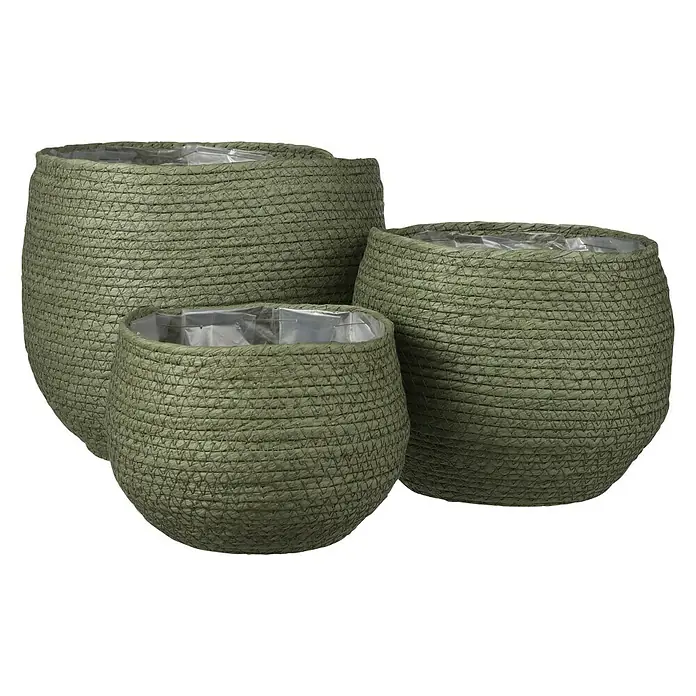 Cubremaceta redondo Jorck - Dimensiones externas (Ø x Al): 18 x 15 cm, Verde, Materiales naturales - Vista frontal