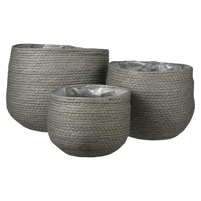 Cubremaceta redondo Jorck - Dimensiones externas (Ø x Al): 18 x 15 cm, Gris, Materiales naturales - Vista frontal