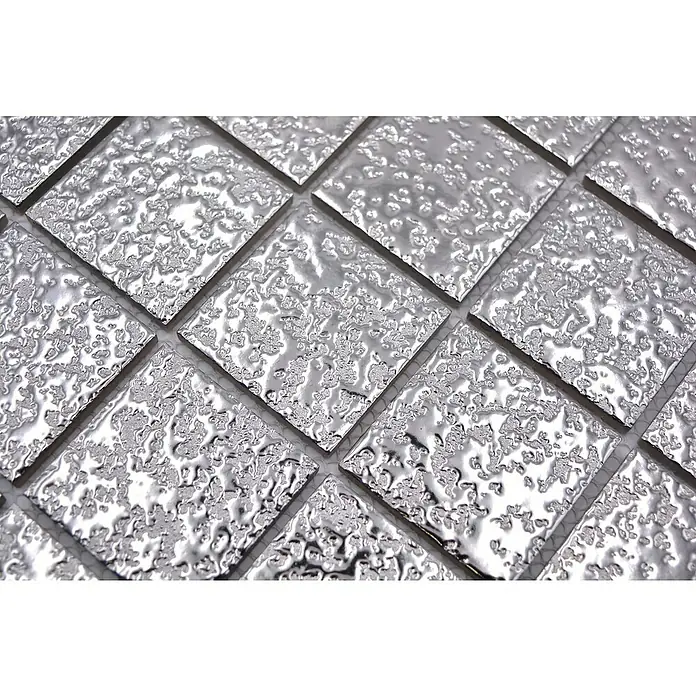 Mosaikfliese Uni SB 595 - 30,6 x 30,6 cm, Silber, Glänzend - Detailaufnahme