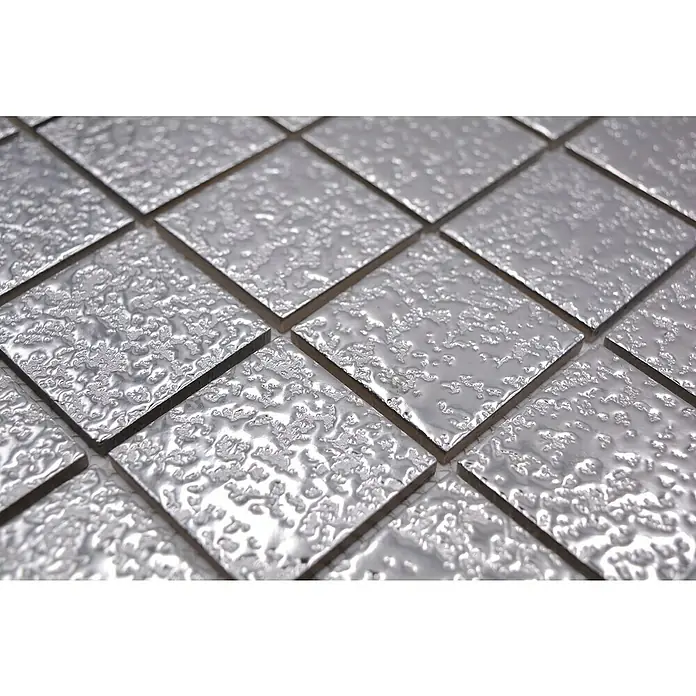 Mosaikfliese Uni SB 595 - 30,6 x 30,6 cm, Silber, Glänzend - Detailaufnahme