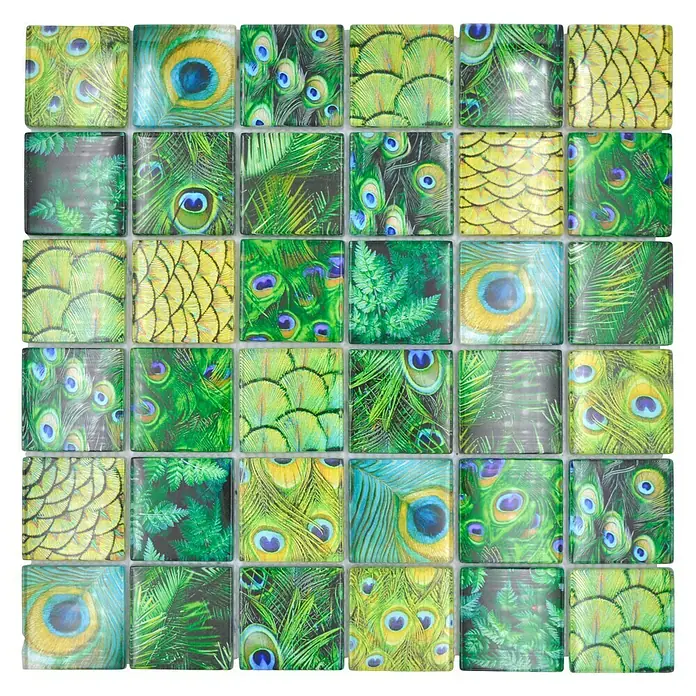 Mosaikfliese Wildlife - 29,8 x 29,8 cm, Grün, Glänzend - Draufsicht