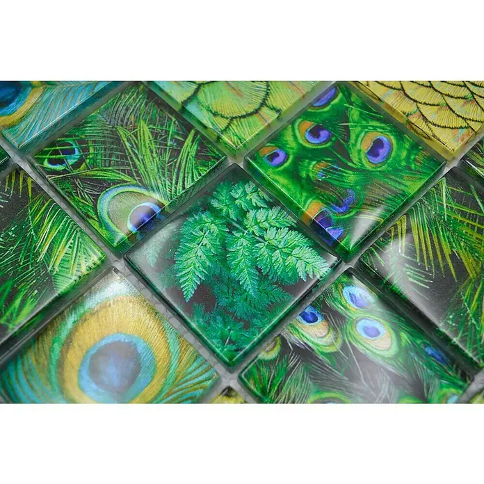 Mosaikfliese Wildlife - 29,8 x 29,8 cm, Grün, Glänzend - Detailaufnahme