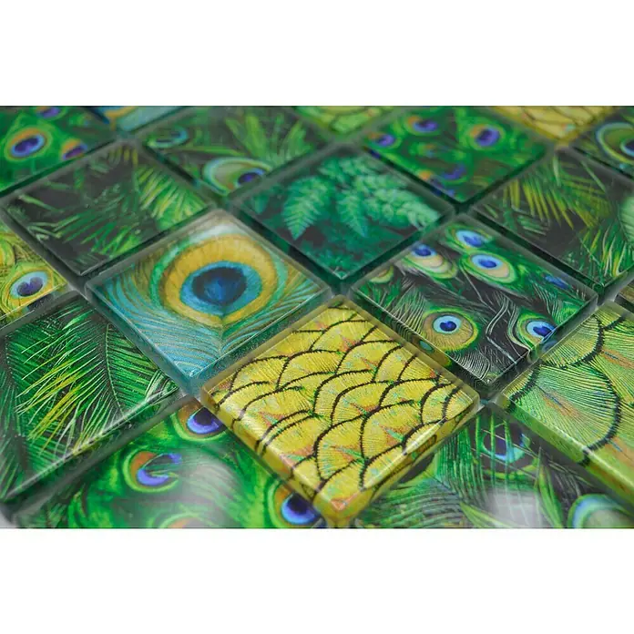 Mozaïektegel Crystal Wildlife XCM WL88 - 29,8 x 29,8 cm, Groen, Glanzend - Close-up