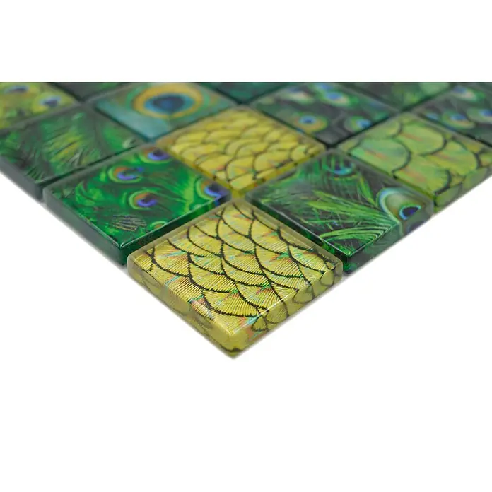 Mosaikfliese Wildlife - 29,8 x 29,8 cm, Grün, Glänzend - Detailaufnahme
