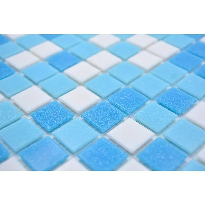 Mosaikfliese Quadrat Crystal Mix GM A 323P - 32,7 x 30,5 cm, Mix Weiß Blau, Glänzend - Detailaufnahme