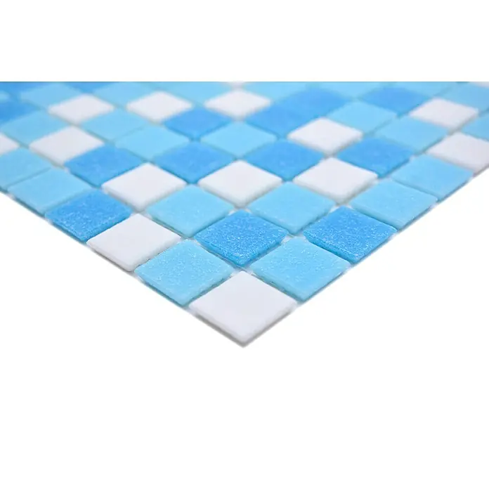 Mosaikfliese Quadrat Crystal Mix GM A 323P - 32,7 x 30,5 cm, Mix Weiß Blau, Glänzend - Detailaufnahme