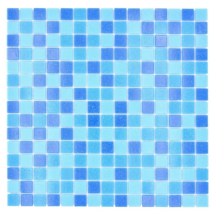 Mosaikfliese Quadrat Crystal Mix GM A 327P - 32,7 x 30,5 cm, Mix Türkis Blau, Glänzend - Draufsicht