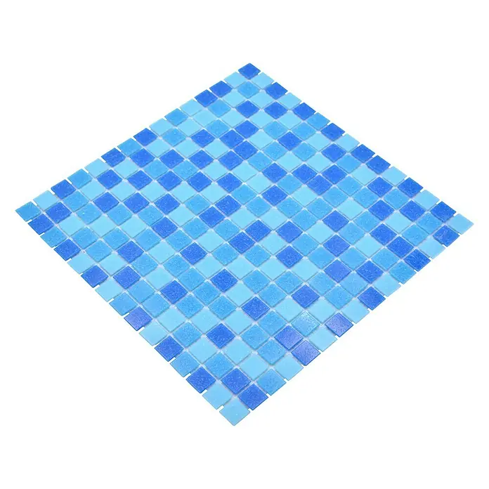 Mosaikfliese Quadrat Crystal Mix GM A 327P - 32,7 x 30,5 cm, Mix Türkis Blau, Glänzend - Diagonale Ansicht