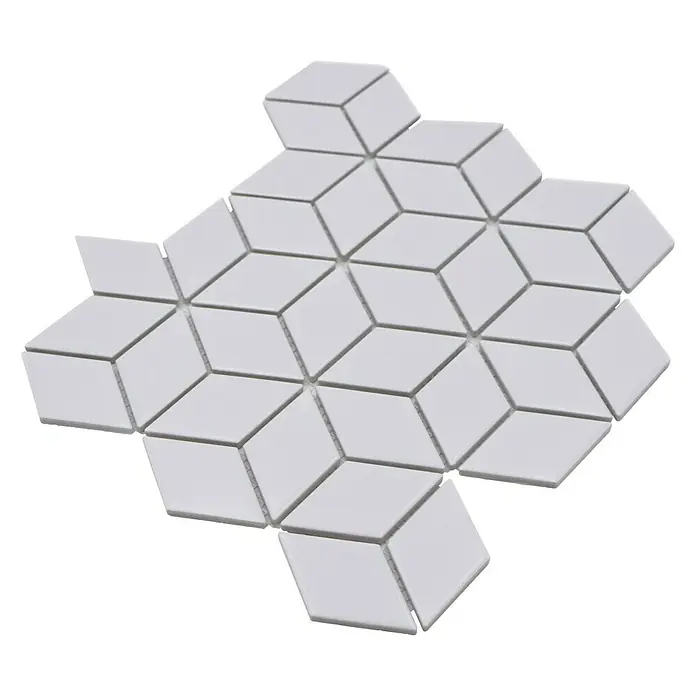 Mozaïektegel kubus Diamond POV 04 - 26,6 x 30,5 cm, Wit, Mat - Diagonaal zicht