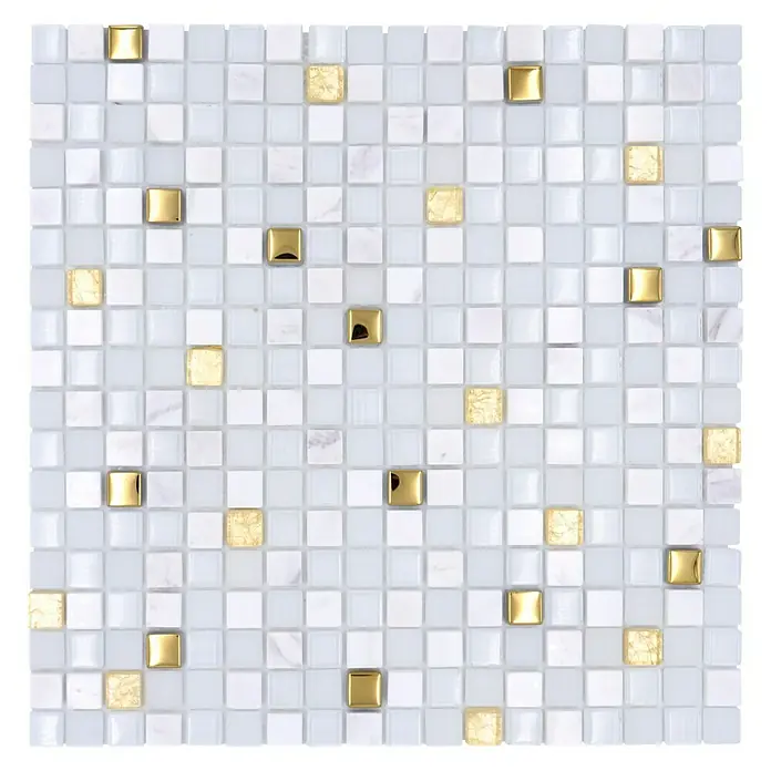 Mosaikfliese Crystal Mix XCM M640 - 30 x 30 cm, Weiß/Gold, Glänzend - Draufsicht