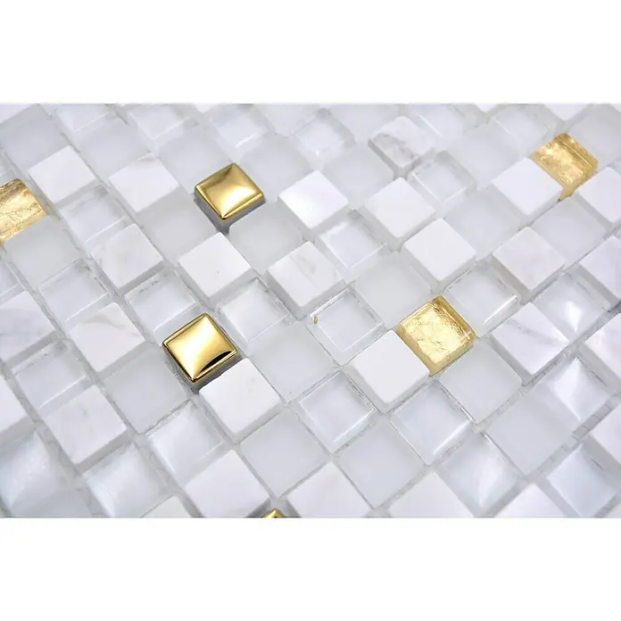 Mosaikfliese Crystal Mix XCM M640 - 30 x 30 cm, Weiß/Gold, Glänzend - Detailaufnahme