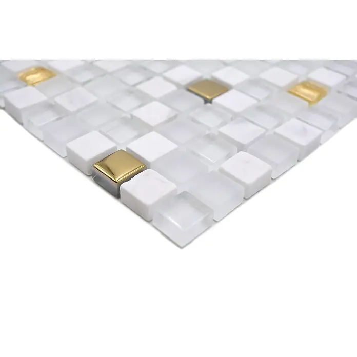 Mosaikfliese Crystal Mix XCM M640 - 30 x 30 cm, Weiß/Gold, Glänzend - Detailaufnahme