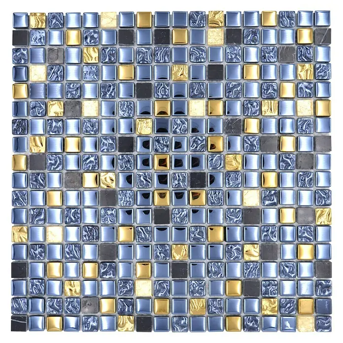 Mosaikfliese Crystal Mix XCM M650 - 30 x 30 cm, Schwarz/Gold, Glänzend - Draufsicht