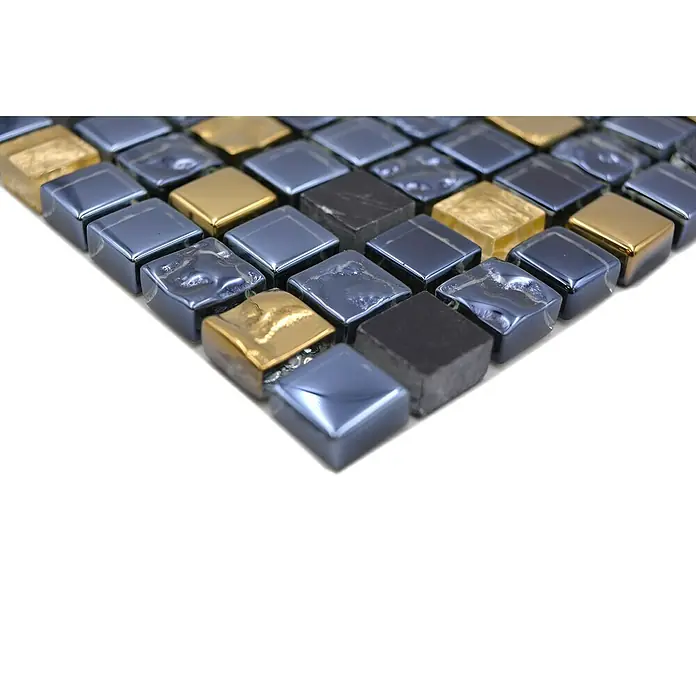 Mosaikfliese Crystal Mix XCM M650 - 30 x 30 cm, Schwarz/Gold, Glänzend - Detailaufnahme