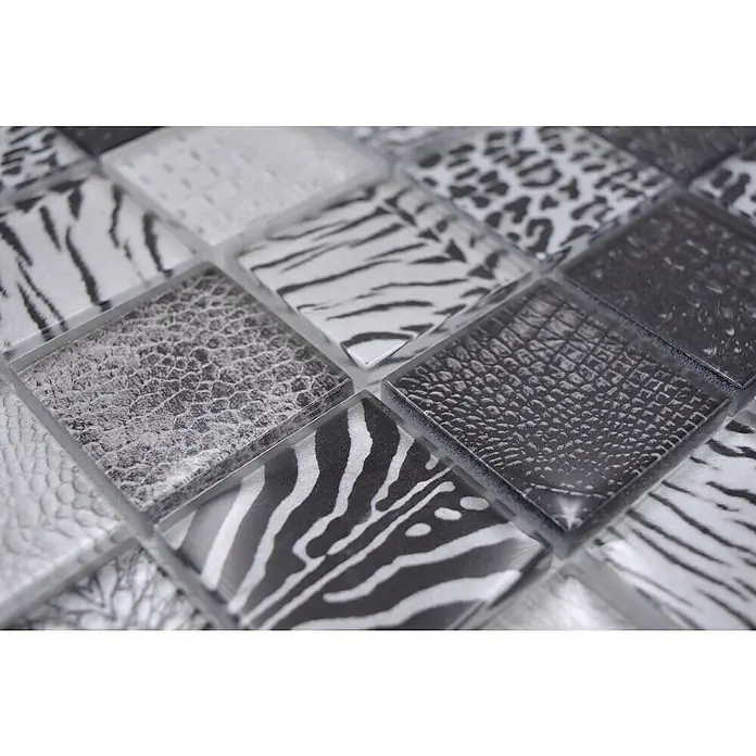 Mozaïektegel Crystal Wildlife XCM WL28 - 29,8 x 29,8 cm, Zwart, Glanzend - Close-up